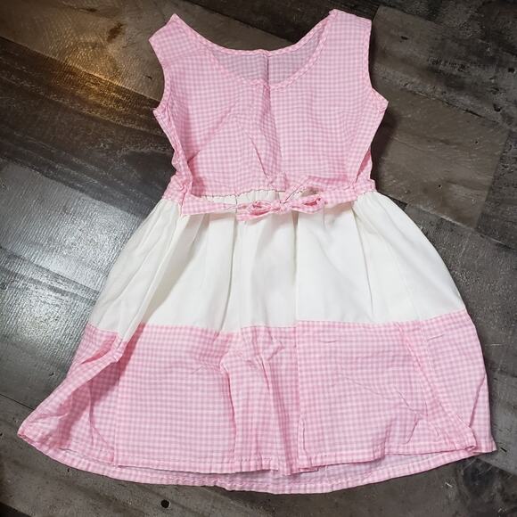 Vintage Handmade Pink & White Gingham Cottagecore Girls Dress - Picture 2 of 5